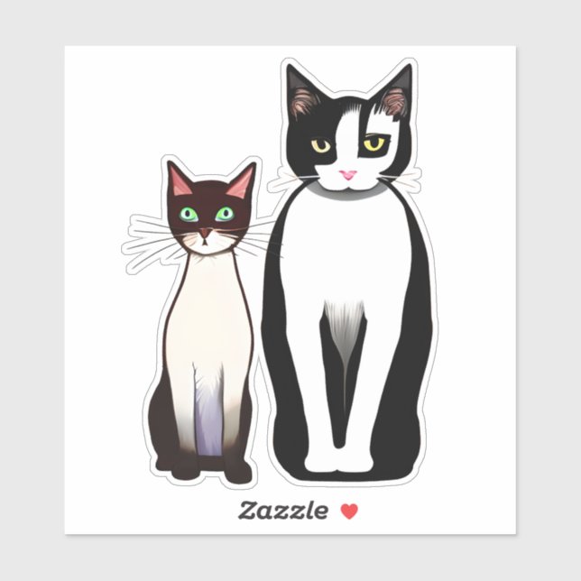 Retro Moderne schwarze und weiße Katze und Kitten Aufkleber (Blatt)