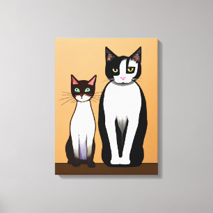 Retro Moderne schwarze und weiße Katze und Kitten Leinwanddruck