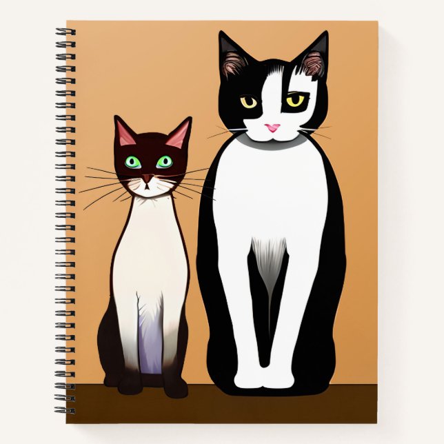 Retro Moderne schwarze und weiße Katze und Kitten Notizbuch (Vorderseite)