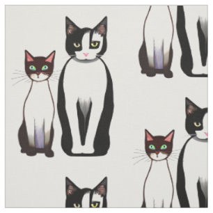 Retro Moderne schwarze und weiße Katze und Kitten Stoff