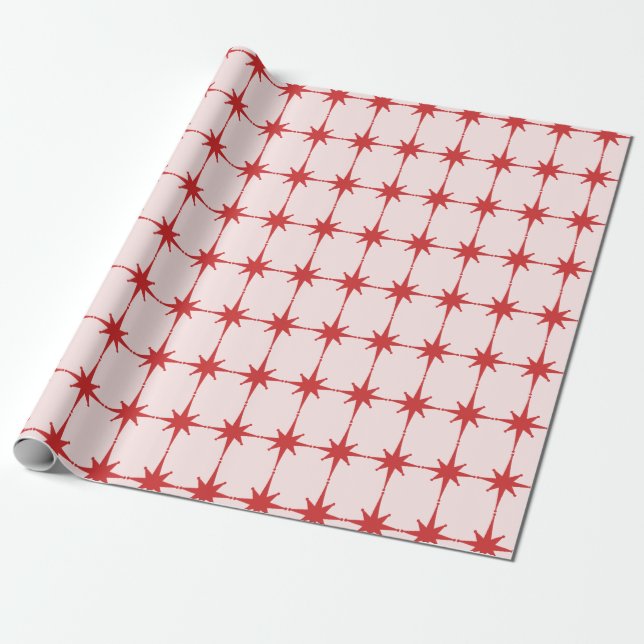 Retro Moderne Sterne Mitte des Jahrhunderts Rot &  Geschenkpapier (Ungerollt)