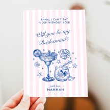 Retro moderne vintage blaue Brautjungfer Antrag Ka