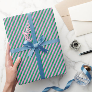 Retro-moderne, vornehme rosa-grüne Streifenmuster Geschenkpapier