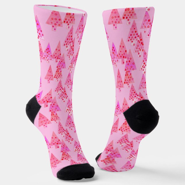 Retro Moderne Weihnachtsbäume, Pastellrosa Socken (Gewinkelt)