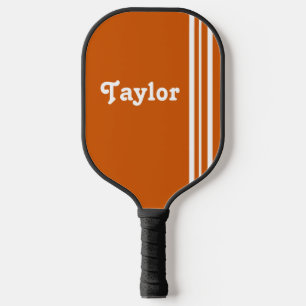 Retro Moderne weiße Streifen Orange Personalisiert Pickleball Schläger
