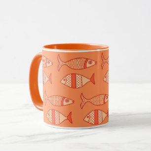 Retro moderner Fisch, helles Korallenorange und Ma Tasse
