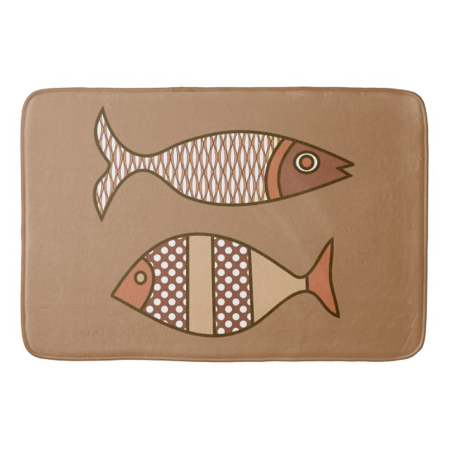 Retro Moderner Fisch, Tan, Beige und leicht braun Badematte (Vorderseite)