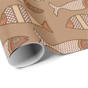 Retro Moderner Fisch, Tan, Beige und leicht braun Geschenkpapier