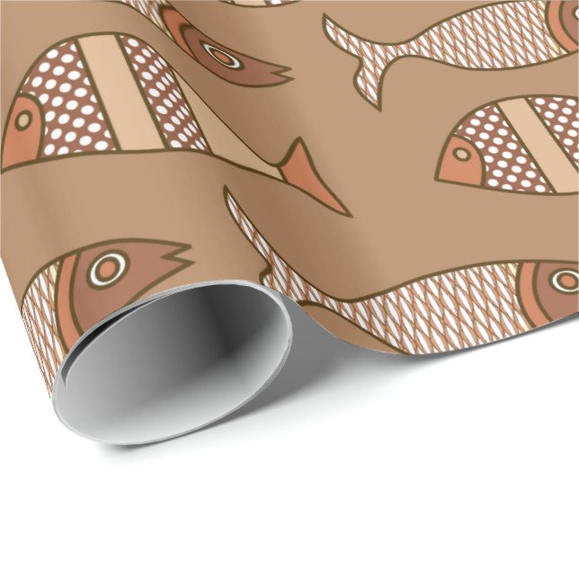 Retro Moderner Fisch, Tan, Beige und leicht braun Geschenkpapier (Rolleneckpunkt)