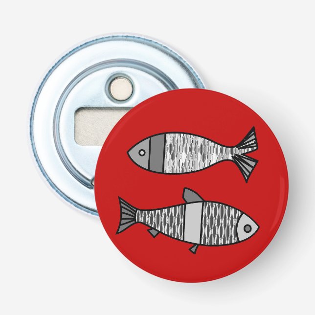 Retro Moderner Fisch, tiefrot und grau / grau Flaschenöffner (Vorderseite)