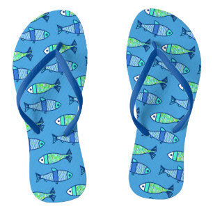 Retro Moderner Fisch, Türkis und Cerulean Blue Flip Flops