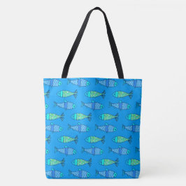 Retro Moderner Fisch, Türkis und Cerulean Blue Tasche