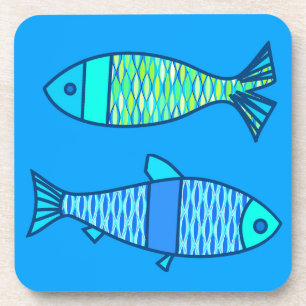Retro Moderner Fisch, Türkis und Cerulean Blue Untersetzer