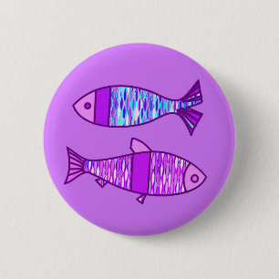 Retro Moderner Fisch, Violett und Amethyst Lila Button
