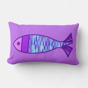 Retro Moderner Fisch, Violett und Amethyst Lila Lendenkissen
