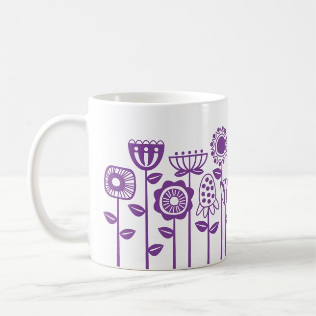Retro Moderner Lila Blumengarten Kaffeetasse (Links)