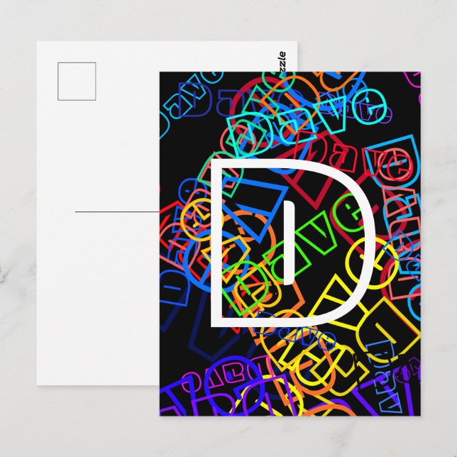 Retro-moderner Name & Monogramm Helle Farben & Sch Postkarte (Vorne/Hinten)
