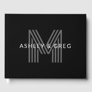 Retro-moderner Name/n Editierbares Monogramm Schwa Gästebuch