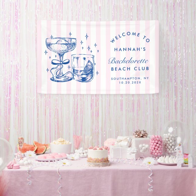 Retro Moderner Rosa & Blauer Junggesellinnenabschi Banner (Party)
