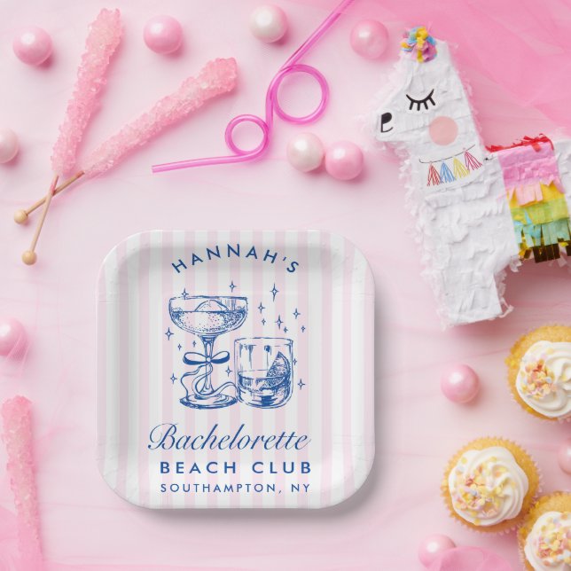 Retro-moderner rosa und blauer Junggesellinnenabsc Pappteller (Party)