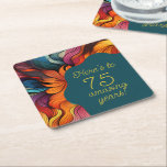 Retro Modernes Aquamarines Orange 75. Geburtstag Rechteckiger Pappuntersetzer<br><div class="desc">Heben Sie ein Glas im Stil mit diesem lebendigen, blumigen Untersetzer mit der fröhlichen Botschaft: "Hier sind bis zu 75 phantastischen Jahre." Der mit fett abstrakten Blumen in Orange-, aquamarin-, Rosa- und Crimsontönen gestaltete Untersetzer verleiht Ihrem Geburtstagsfest eine festliche Touch. Ob in der Getränkestation, an jedem Tisch platziert oder in...</div>