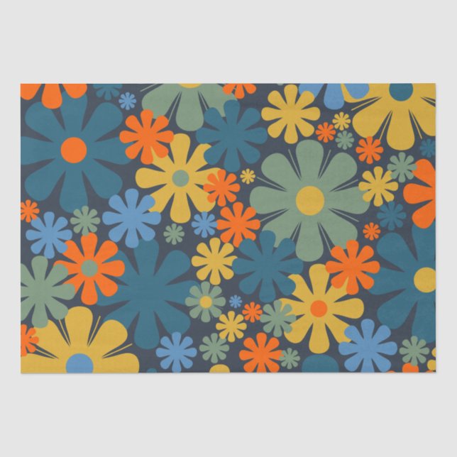 Retro Modernes Blumenmuster Seidenpapier (Vorderseite)