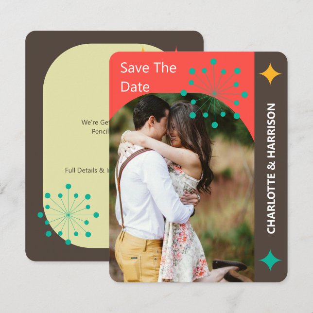 Retro Modernes Foto des Mittelalters Save the Date (Vorne/Hinten)