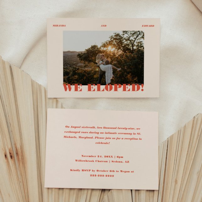 Retro Modernes Foto Elopement Hochzeitsempfang Einladung (Von Creator hochgeladen)