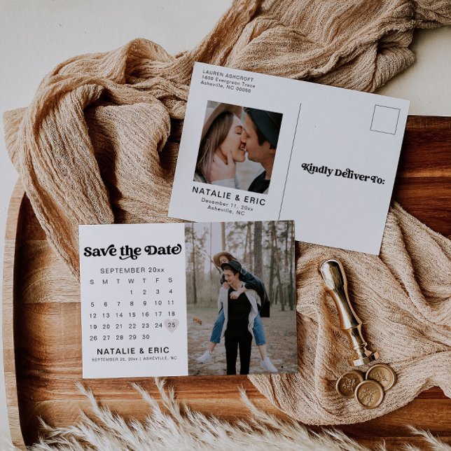 Retro Modernes Foto Save the Date Postkarte (Von Creator hochgeladen)