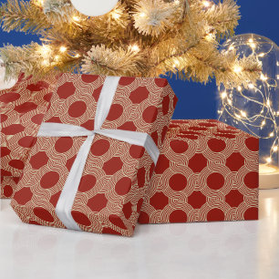 Retro modernes Orange-Braun Siebziger Jahre Geomet Geschenkpapier
