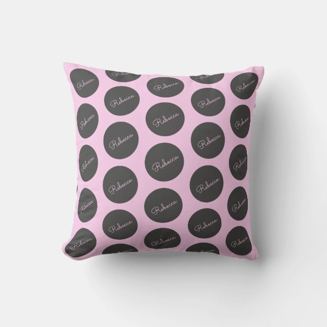 Retro-modernes Pink & Gray Modernes Polka Dot Desi Kissen (Vorderseite)