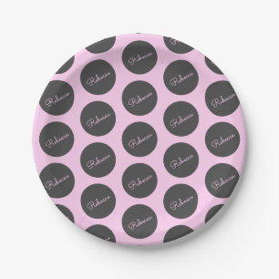 Retro-modernes Pink & Gray Modernes Polka Dot Desi Pappteller