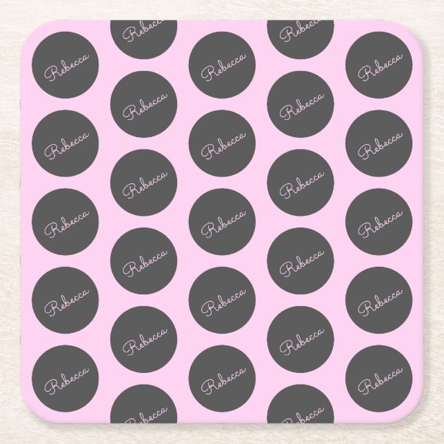 Retro-modernes Pink & Gray Modernes Polka Dot Desi Rechteckiger Pappuntersetzer (Vorderseite)