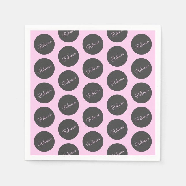 Retro-modernes Pink & Gray Modernes Polka Dot Desi Serviette (Vorderseite)