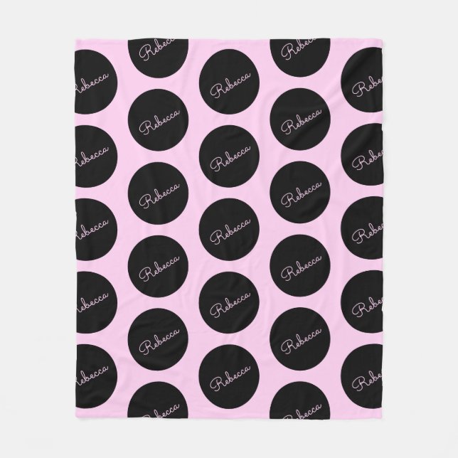 Retro-modernes Schwarz & Pink Polka Dot Design Fleecedecke (Vorderseite)