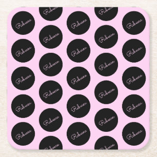 Retro-modernes Schwarz & Pink Polka Dot Design Rechteckiger Pappuntersetzer
