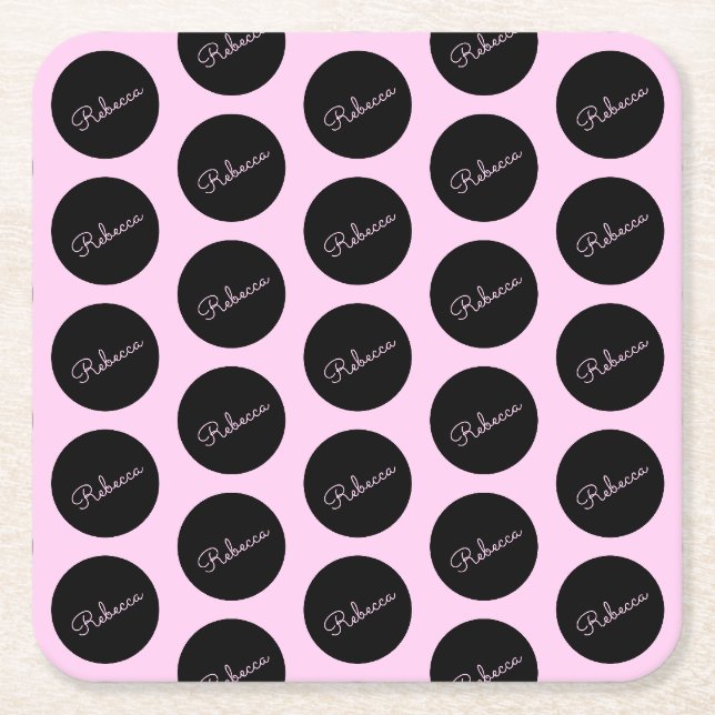 Retro-modernes Schwarz & Pink Polka Dot Design Rechteckiger Pappuntersetzer (Vorderseite)