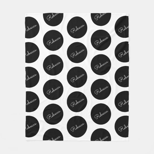 Retro-modernes Schwarz-Weiß-Polka-Dotdesign Fleecedecke (Vorderseite)