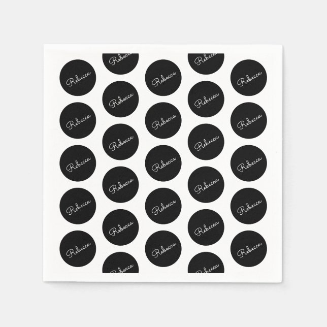 Retro-modernes Schwarz-Weiß-Polka-Dotdesign Serviette (Vorderseite)