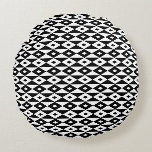 Retro Modernes Schwarz-weißes Diamantformmuster Rundes Kissen