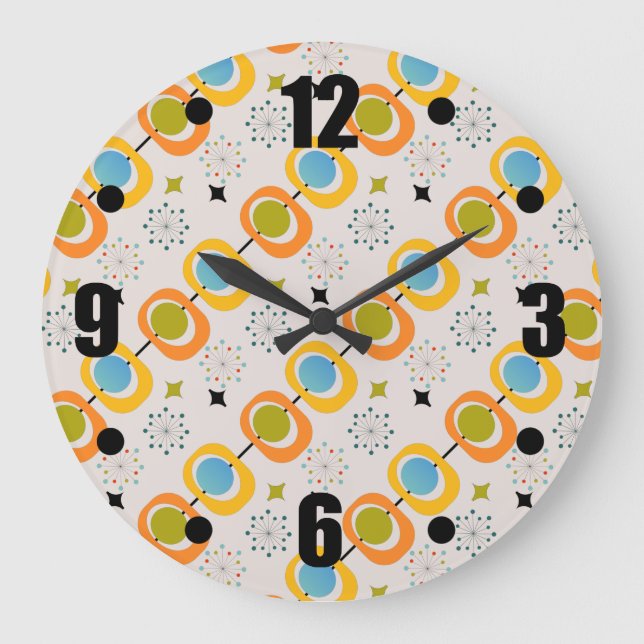 Retro Modernes Sternexplosion Muster Lumbar aus de Große Wanduhr (Vorderseite)