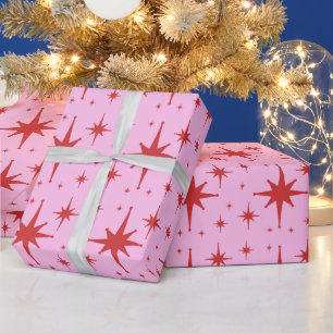 Retro Modernes Sternexplosion Muster Rot und Rosa Geschenkpapier