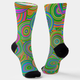 Retro-Modus abstrakte Kreise, Grün und Orange-Rot Socken