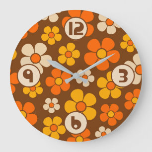 Retro-Modus Blumenmuster im Stil der 1960er Jahre Große Wanduhr