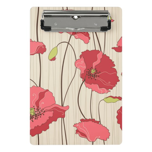 Retro-Mohn-Muster Mini Klemmbrett (Vorderseite)