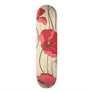 Retro Mohnblumen-Muster Skateboard