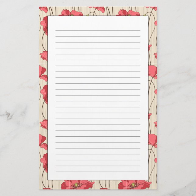 Retro-Mohnmuster Briefpapier (Vorderseite)