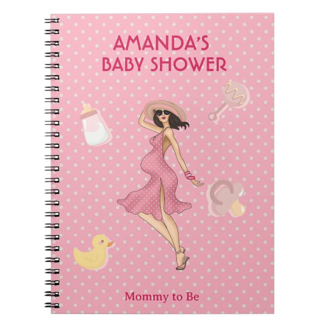 Retro Mommy Brünett 2 Babydusche Notizblock (Vorderseite)