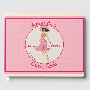 Retro Mommy Brunette Baby Shower Party Gästebuch
