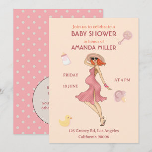 Retro Mommy Redhead 2 Baby Dusche Party Einladung